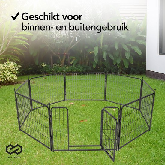 Infinity Goods Hondenren - Puppyren - 8 Panelen - 60 x 80 CM - 480 CM Omtrek - Opvouwbaar - Met Deur - Staal - Zwart