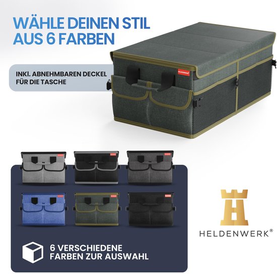 HELDENWERK Organisateur de bottes premium avec couvercle, robuste et antidérapant - Sac à bottes pliable, grand avec double fond - Coffre, boîte d'organisation de bottes