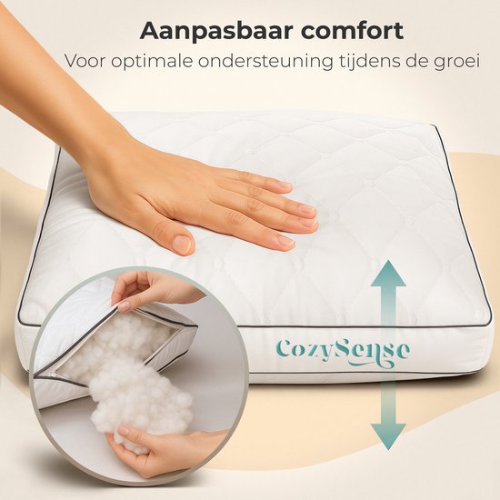 CozySense® Oreiller pour enfant - Oreiller pour enfant - Oreiller pour tout-petit - Ergonomique et ajustable - 100% coton - Hypoallergénique - OEKO-TEX® - 40x55cm - 2-12 ans