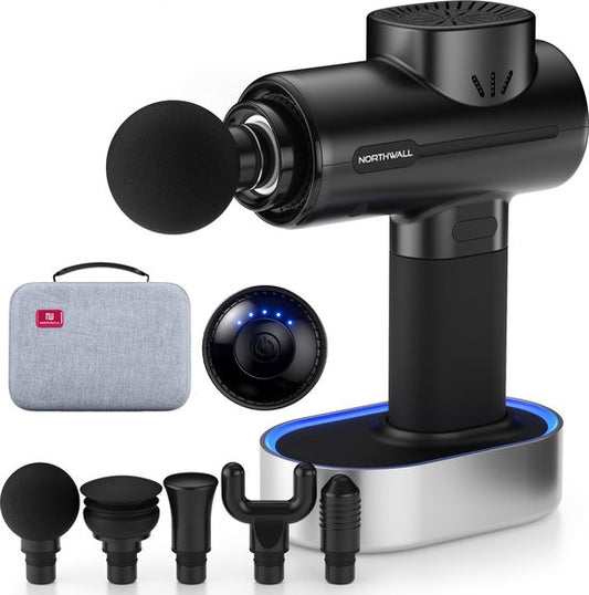 Northwall PRO - Pistolet de massage - Professionnel - Appareil de massage - Pistolet de massage avec étui et station d'accueil - 5 accessoires
