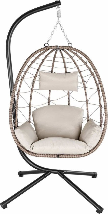 Fauteuil suspendu Juskys - Base incluse - Max 150 kg - 95 × 95 × 196 cm - Beige