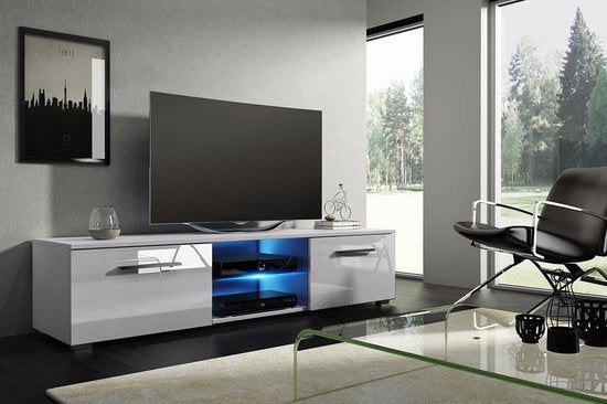 Meuble TV Meuble TV Tenus sans éclairage LED corps blanc façade blanc brillant