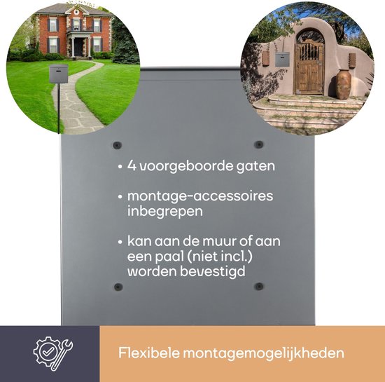 Perel letterbox Monaco, boîte aux lettres murale extérieure, montage mural, avec plaque signalétique, serrure à clé, verrouillable avec 2 clés, acier inoxydable, 36,8 x 36,5 x 10 cm, gris argenté