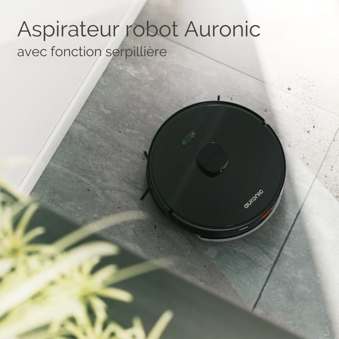 Robot Aspirateur Auronic - Avec fonction balayage - WiFi et App - Station de charge - Animaux domestiques - Navigation laser - Noir