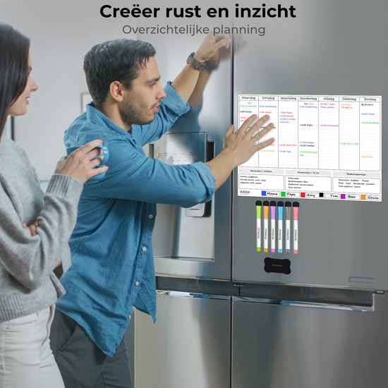 Systemyze Week Planner Whiteboard - Tableau de planning magnétique - Planning mensuel magnétique - Avec marqueurs et gomme - Format A3