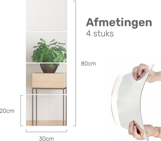 Miroir adhésif 20x30 - 4 pièces - Adhésif - Miroir adhésif - Miroir de maquillage hollywoodien - Porte - Miroir - Feuille - Salle de bain - Grand - Sticker - Passe - Mur - Miroir