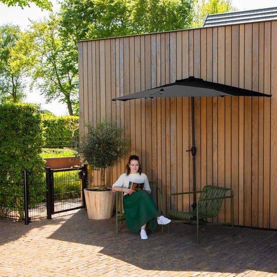 VONROC Premium Parasol Magione - Parasol de balcon durable - Semi-circulaire 270x135cm - Toile résistante aux UV - Anthracite/Noir - Housse de protection incluse