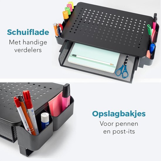 LifeGoods Support de moniteur - Rehausseur de moniteur - Rehausseur d'écran - Réglable - 37 x 23,5 x 10 cm - Métal - Noir