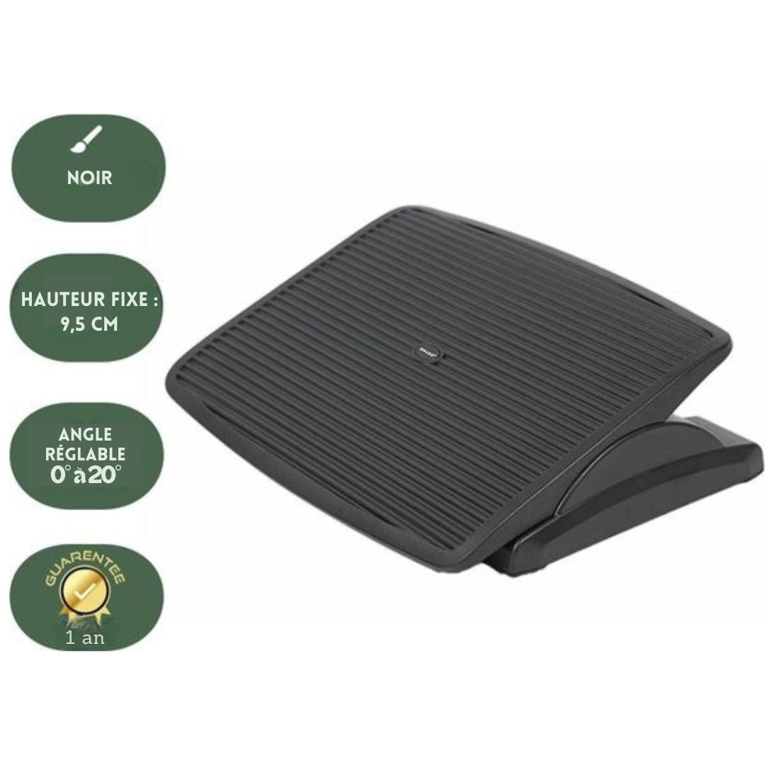 Repose-pieds ergonomique pour bureau - BRASQ - Accessoires de bureau - Réglable - Antidérapant - Noir