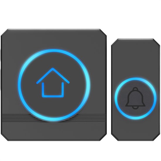 Strex Wireless Doorbell - Récepteur alimenté par le secteur - Portée de 300 m - 60 mélodies - Sans fil - Résistant à l'eau - Noir
