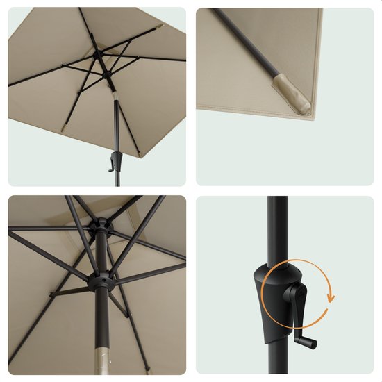 LifeGoods Parasol - Jardin - 210x140cm - 30° inclinable - Imperméable - UPF50+ - Taupe