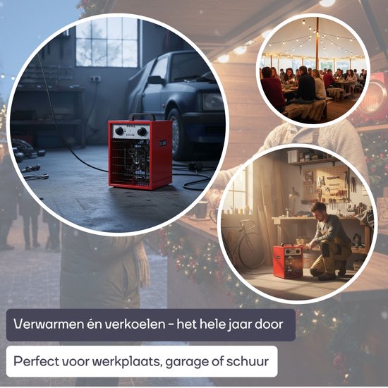Perel Chauffage électrique à ventilateur 3300W, 2 niveaux de chaleur, thermostat et mode refroidissement, IP24, avec protection contre la surchauffe, chauffage portable compact pour l'atelier, le garage, la salle de loisirs