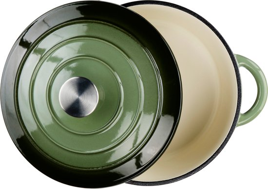 alpina Casserole en fonte avec couvercle - Plaque de cuisson ⌀ 24 cm - Toutes sources de chaleur - Vert