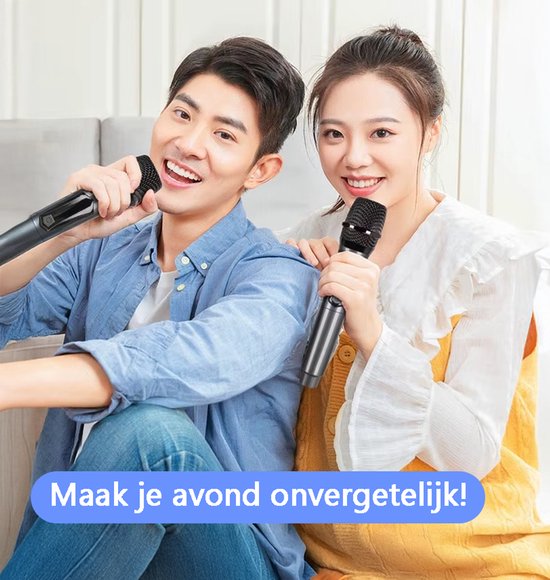 Tech Essentials® Ensemble de microphones sans fil - VHF - USB-C rechargeable - Plug & Play - Karaoké - Studio - Prise 3,5-6,3 mm - ASMR - Convient à Partybox