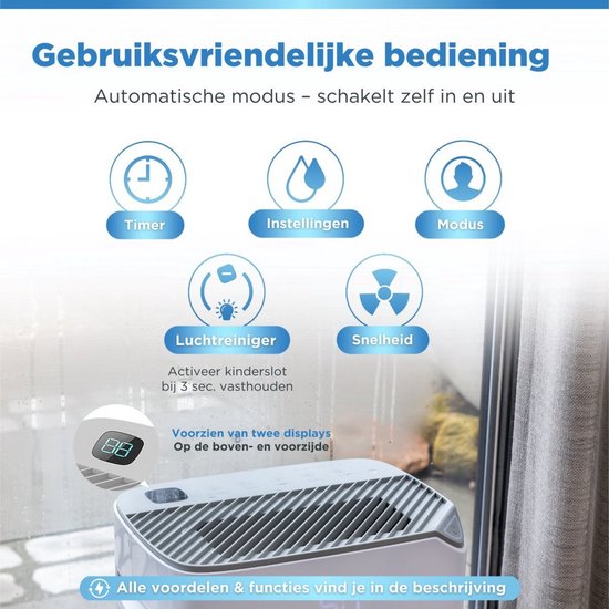 Déshumidificateur Vibrix DryFlow20 - 20L par jour - Fonction séchage du linge - Efficacité énergétique - Déshumidificateur pour salle de bain, sous-sol, grenier et chambre - Déshumidificateur intelligent