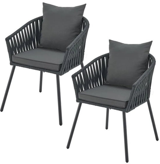 Chaises en corde - Lot de 2 - Coussins d'assise et de dossier inclus - Gris foncé