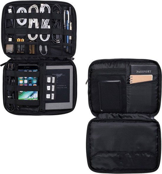 Sunflake Electronics & Cable Organiser - 3 couches - Sac de voyage pour câbles - Hydrofuge - Pour iPad 9.7" - Disques durs - Chargeurs - Gris foncé