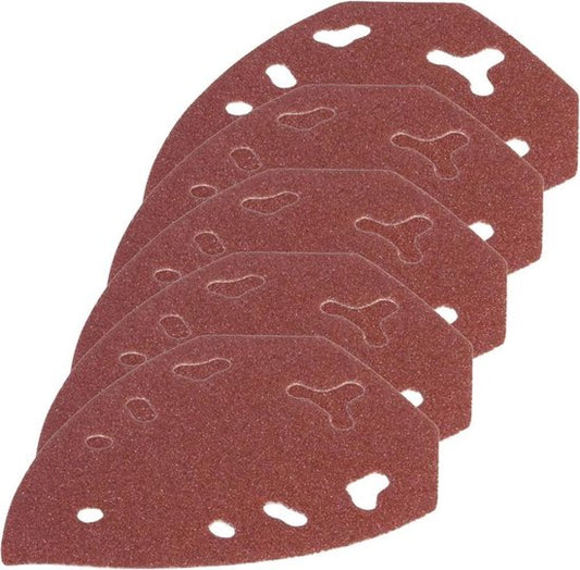 FERM - PSA1008 - Papier de verre - P120 - 5 pièces - Avec - Support Velcro - Trous à poussière - 5 inclinés - Dimensions : - 140x100x50mm - Universel - Convient très bien pour - PSM1013 - Ponceuse à palettes