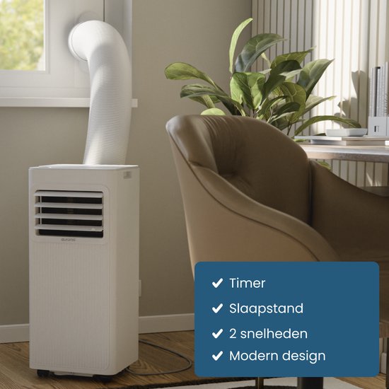 Auronic Mobile Air Conditioner - 9 000 BTU - 3 en 1 - Climatisation avec 2 kits d'étanchéité de fenêtre - Ventilateur - Déshumidificateur - refroidit jusqu'à 25m² - Blanc