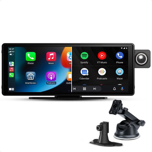 CarMe Écran CarPlay 10 pouces - Avec Dashcam intégrée - Carte SD incluse - Apple CarPlay et Android Auto (sans fil) - Écran tactile - Système de navigation automobile - Convient à Apple CarPlay et Android Auto - Écran Android Auto