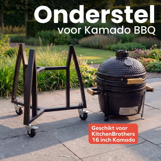 KitchenBrothers Kamado BBQ Base - Pour 41⌀ cm - Convient pour KitchenBrothers Kamado de 16 pouces - 102 cm de hauteur - Avec roues et frein - Noir