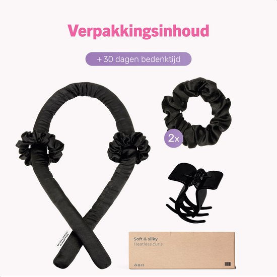 Boucles douces et soyeuses sans chaleur - Satin - Ruban - 2 chouchous et 1 pince à cheveux inclus - Rouleaux à cheveux - Boucles - Boucles sans chaleur - Boucle à cheveux en satin - Produits pour cheveux bouclés