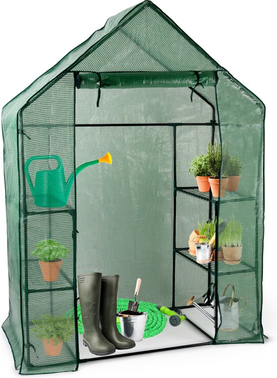 Kinzo Garden Greenhouse - Serre en plastique - Serre de jardin avec 3 étages - Cadre métallique - Couverture imperméable - 143 x 73 x 195 CM - Vert
