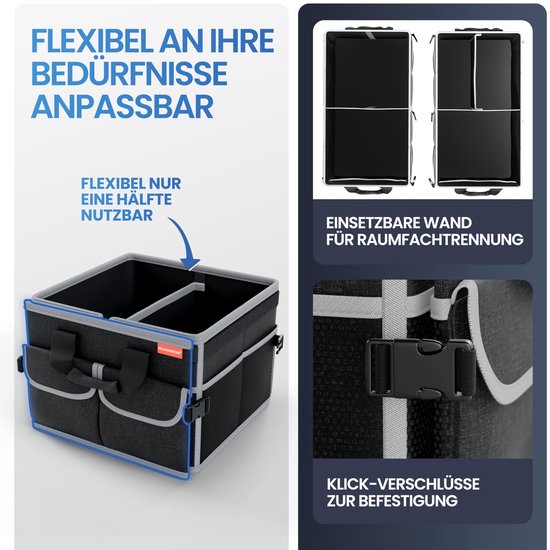 HELDENWERK Organisateur de bottes premium avec couvercle, robuste et antidérapant - Sac à bottes pliable, grand avec double fond - Boîte de coffre, boîte d'organisation de bottes