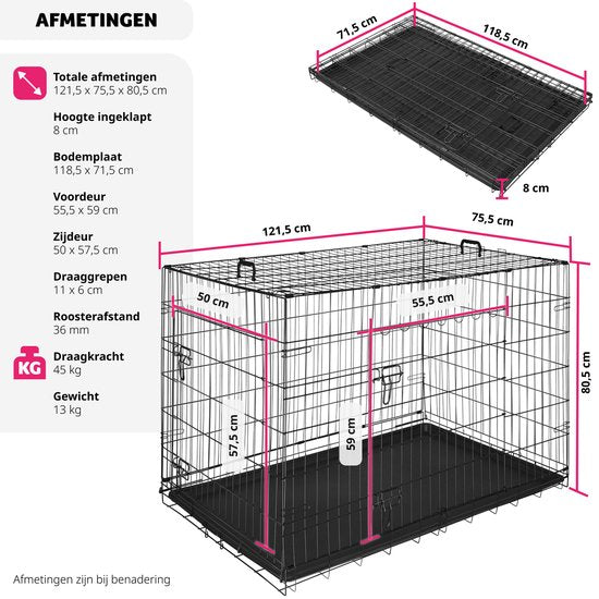 tectake® Dog Cage - Dog Fence Box - Dog Kennel - Boîte à chien pliable - Boîte de transport stable pour chiens et chiots - Pour le coffre, la voiture, le camping et la maison - 121.5 x 75.5 x 80.5 cm