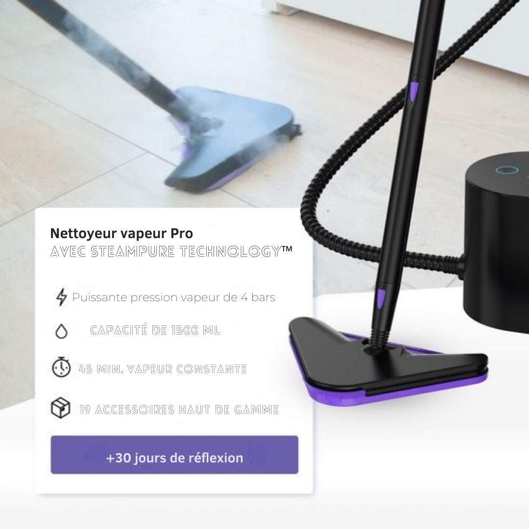 Motionflow Steam Cleaner PRO - Nettoyage en profondeur avec fonction de chauffage - 1500W 1.5L réservoir d'eau - Nettoyeur vapeur à main pour le nettoyage en profondeur des sols, canapés, salles de bain et tapis - Nettoyeur de tapis et de taches - Nettoye