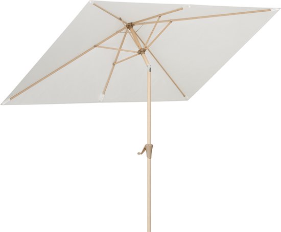 LifeGoods Parasol - Jardin - 270x180cm - 30° inclinable - Imperméable - UPF50+ - Revêtement en bois - Crème