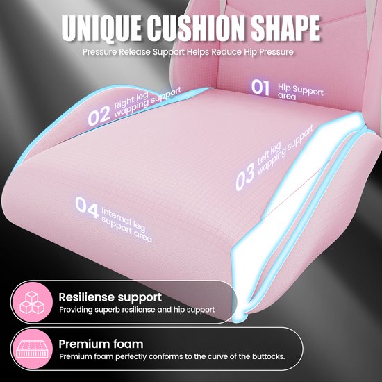 Fauteuil gaming Bigzzia - Fauteuil de bureau ergonomique en cuir PU - Réglable en hauteur - Avec coussin lombaire et appui-tête - Fauteuil gaming confortable pour adultes - Filles et garçons