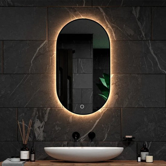 Miroir de salle de bain - Mirlux - avec éclairage LED et chauffage - ovale - anti-condensation - 90x50CM - noir