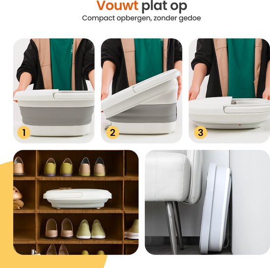 Goliving Bain de pieds automatique - 3x sels de bain inclus - Appareil de massage des pieds - Bain de pieds pliable avec massage - Chauffage jusqu'à 48°C- Télécommande - Blanc