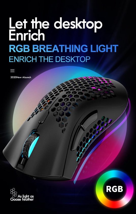ZIYOU LANG X3 Wireless Gaming Mouse - Souris de jeu RVB en nid d'abeille - Souris de jeu - Noir