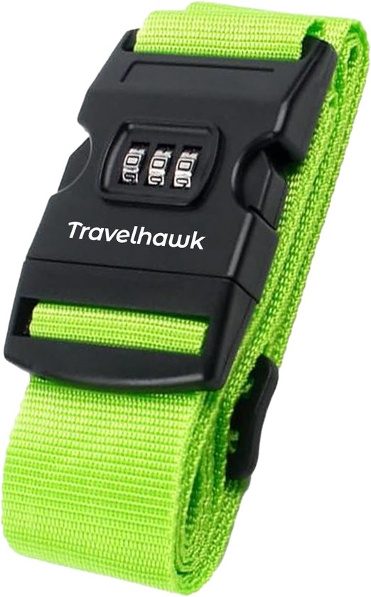 Travelhawk Luggage Strap with Number Lock - 1 Piece - Luggage Strap - Luggage Straps - Adjustable - 180 Centimetres - Extra Security - Travel - Green