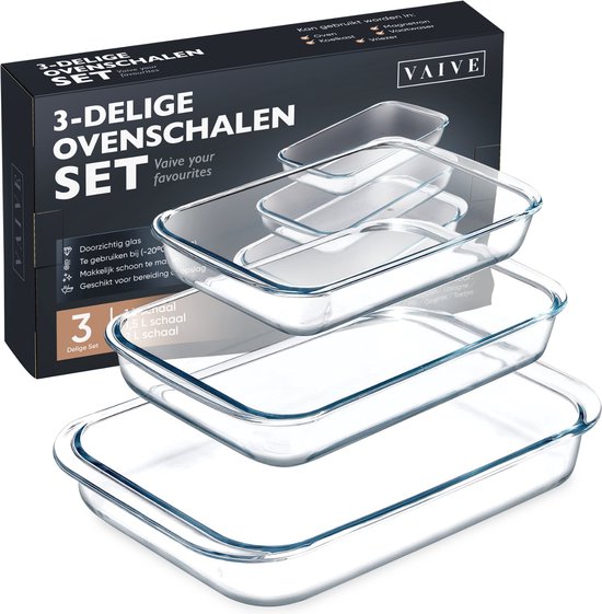 VAIVE Set de plats à four 3 pièces - Rectangulaire - Verre