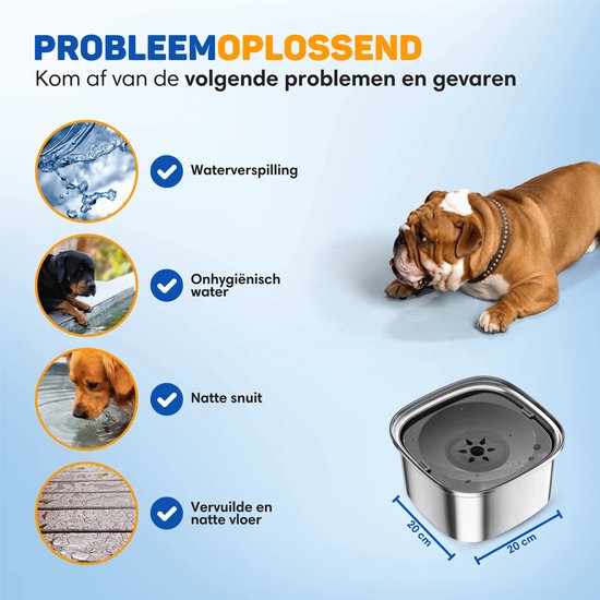 Vulpes Goods® Drinking Bowl Dog - Bol à eau pour chiens - Anti-renversement - Réduit la bave - acier inoxydable - En déplacement - 3L