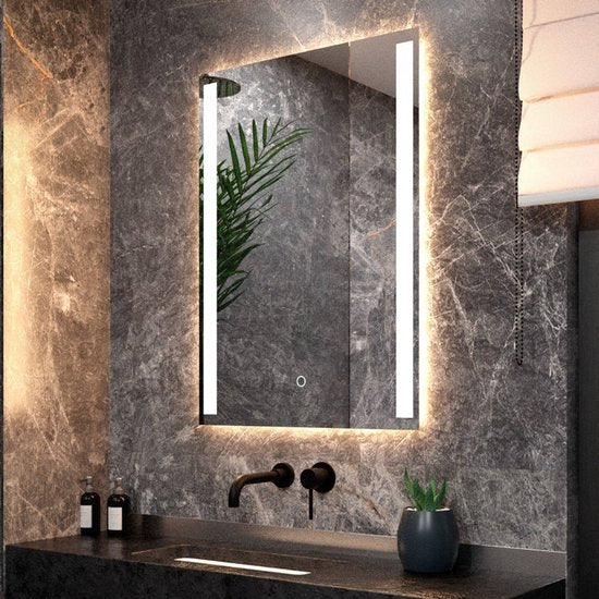 Mirlux Miroir de salle de bain avec éclairage LED et chauffage - Miroir mural rectangulaire - Miroir de douche anti-condensation - 90x65CM