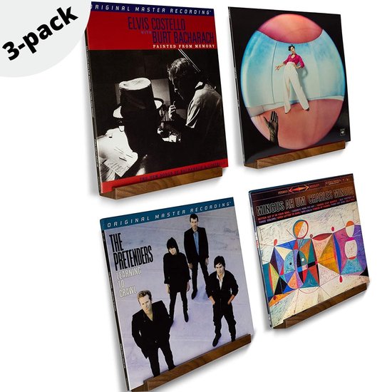 Porte-disques mural (lot de 3) - Porte-disques - Porte-vinyles mural - Porte-disques - bois de frêne foncé de qualité supérieure