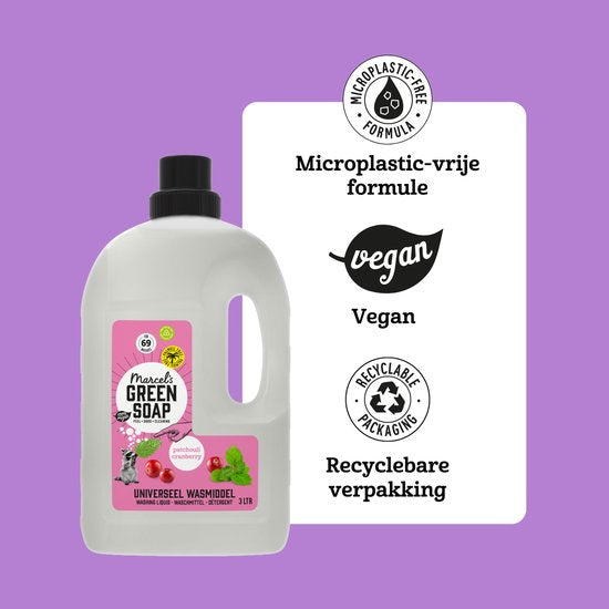 Marcel's Green Soap Universal Detergent Patchouli & Cranberry - 3 litres - 69 lavages