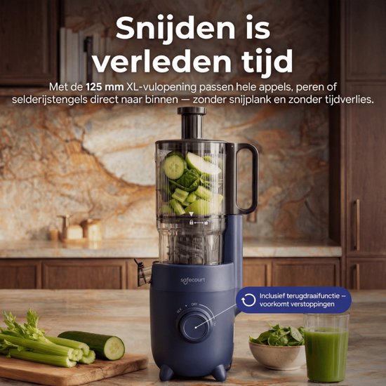 Safecourt Kitchen Slow Juicer - moteur puissant [technologie de pré-coupe et de pression à froid] - nettoyage facile - sans BPA - juicer Blue