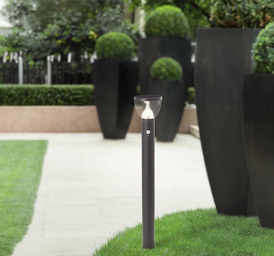 BRILLIANT Lampadaire LED d'extérieur, solaire, 92 cm, 430 lm, 3000 K, acier inoxydable, noir