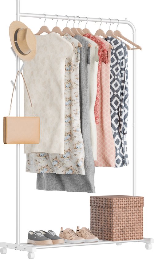 Avalo Portoir à Roulettes Blanc - Métal - 100x40x156 - Rangement Pour Chaussures
