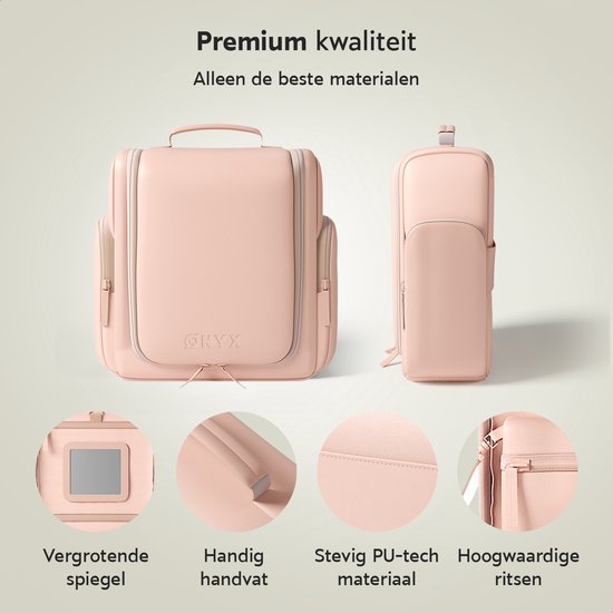ONYX Trousse de toilette rose - Trousse de maquillage - Organisateur de cosmétiques - Organisateurs internes - Miroir de maquillage - Suspendable - Femmes et hommes - Taille : L