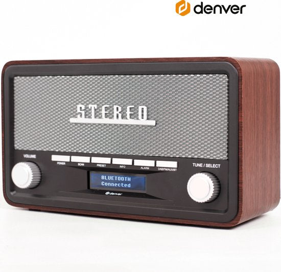 Denver DAB Radio - Retro Radio - Bluetooth - DAB+/ FM - Dimmable - Batteries & secteur - DAB18