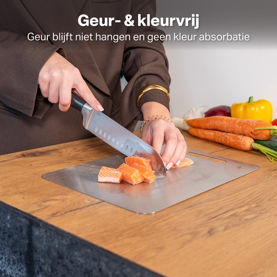 AoraKitchen Planche à découper en acier inoxydable - Set 3 pièces - Planches à découper - Lavable en lave-vaisselle - Stabilisé au titane