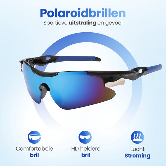 Garpex® Lunettes de cyclisme - Lunettes de sport - Lunettes de soleil homme - Cyclisme - Moto - Monture noire avec verre bleu