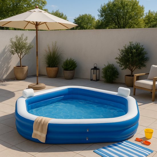 Creative Kids Pentagonal Family Pool - gonflable - 2 chaises longues - 213 x 206 x 60 cm - porte-boissons - appuie-tête