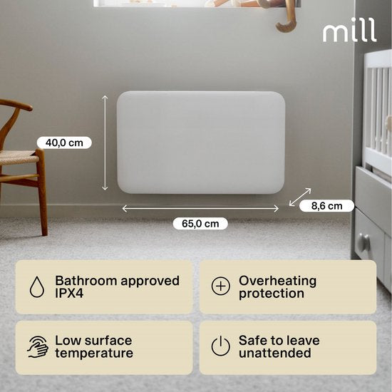Mill IB600DN - Panneau chauffant en acier - 600 watts - jusqu'à 11 m2 - 100% silencieux - adapté à la salle de bain - 5 ans de garantie